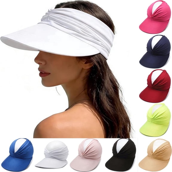 Sun Visors for Women, Sun Hat Women Sun Beach Visor Cap UV Protection Summer Wide Brim Hat for Sports Beach Golf Tennis Hiking, Beige