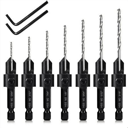 

7Pack Drill Bits Set Wood Drill Counterbore 3In1 Three 82-Degree Chamfer Cutters M2 Counterbore Cutting Depth Adjustable