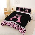 thumbnail image 2 of Manfei Leopard Print Bow Letter A Queen Comforter Set for Girls, Black Pink Initial Bedding Comforter Set, Black Reversible, 3pcs, 2 of 6