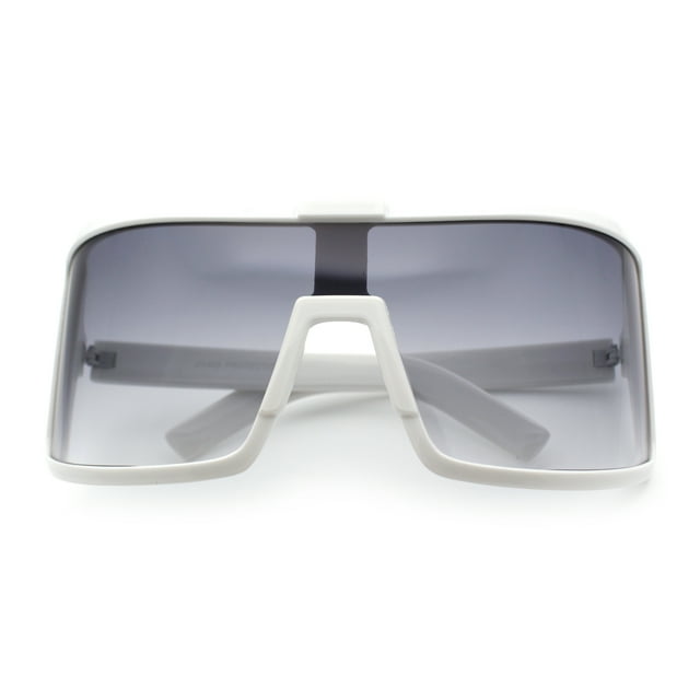 Fancy Large Oversized Curved Panel Monoblock Shield Sport Plastic Sunglasses White - Smoke