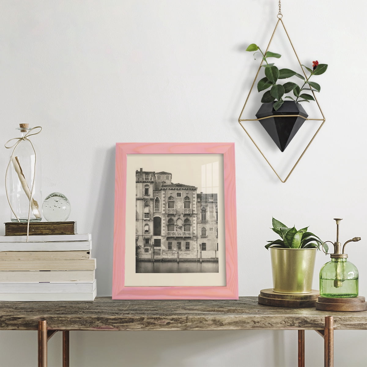 Vintage Views of Venice III - Framed Print w/glass - Sunset Pink