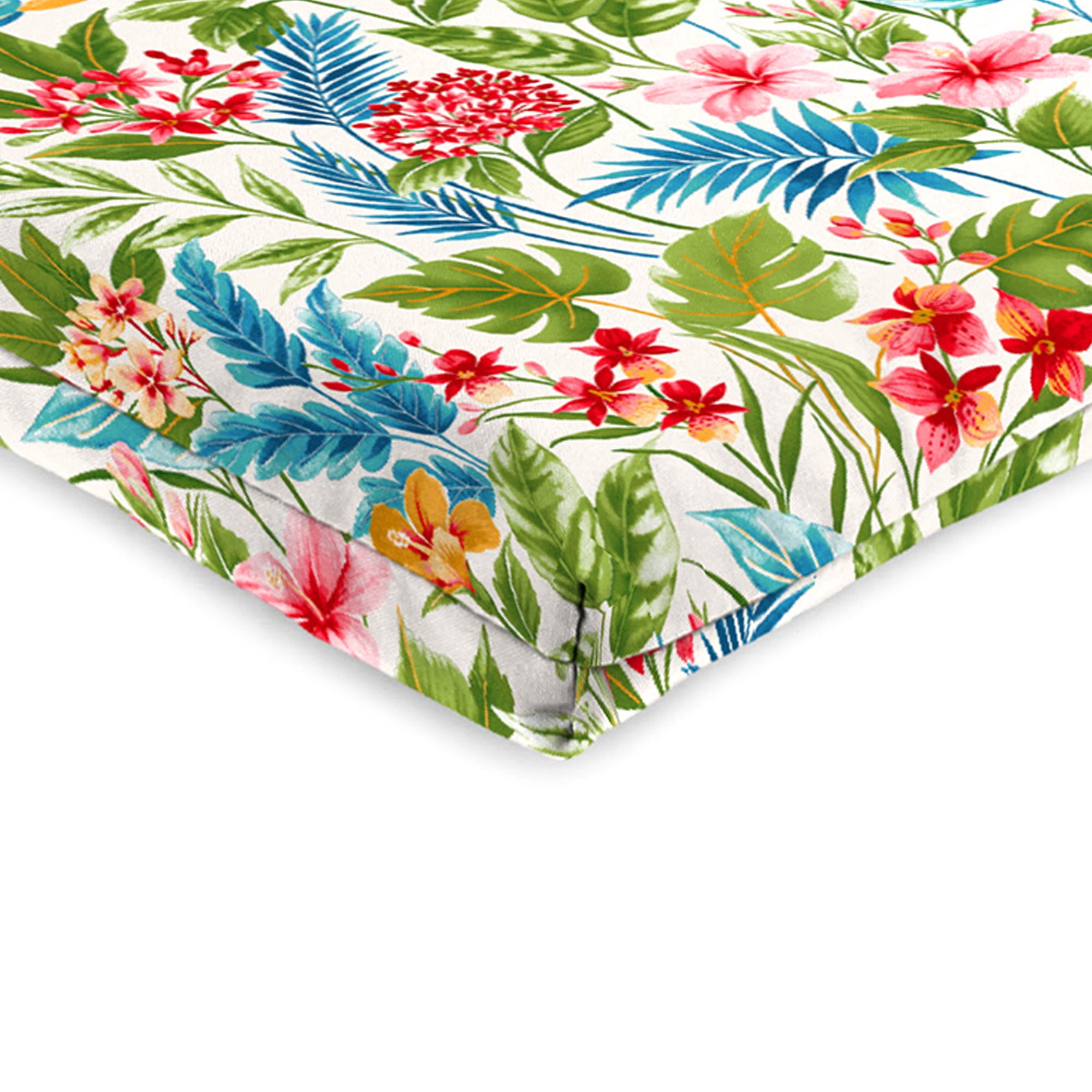 Jordan Manufacturing 44" x 21" Carena Multi White Floral Rectangular Outdoor Chair Cushion with Ties and Hanger Loop (2 Pack)