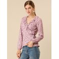 thumbnail image 3 of Allegra K Blusa Top Peplum Estampado Floral Lazo Auto Cuello En V Con Volantes Cruzados Para Mujer Rosa L, 3 of 6