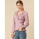thumbnail image 3 of Allegra K Blusa Top Peplum Estampado Floral Lazo Auto Cuello En V Con Volantes Cruzados Para Mujer Rosa L, 3 of 6