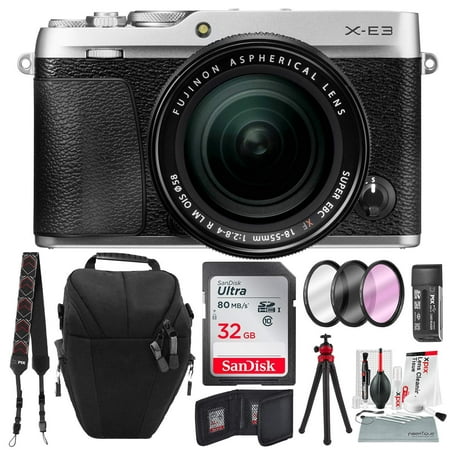 Fujifilm X-E3 Mirrorless Digital Camera w/XF 18-55mm Lens (Silver) with 32GB and Xpix Cleaning Kit