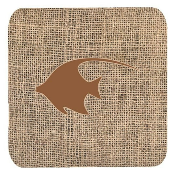 Fish - Angel Fish Burlap And Brown Foam Coasters, Set Of 4