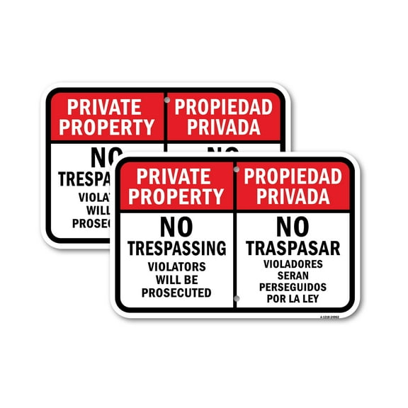 (2 Pack) No Trespass Violator Prosecuted Privada Traspasar | 18" X 24" Heavy-Gauge Aluminum Sign | Rust Free Aluminum, Weather Resistant, Waterproof, Fade Resistant, 2 Pre-drilled Holes