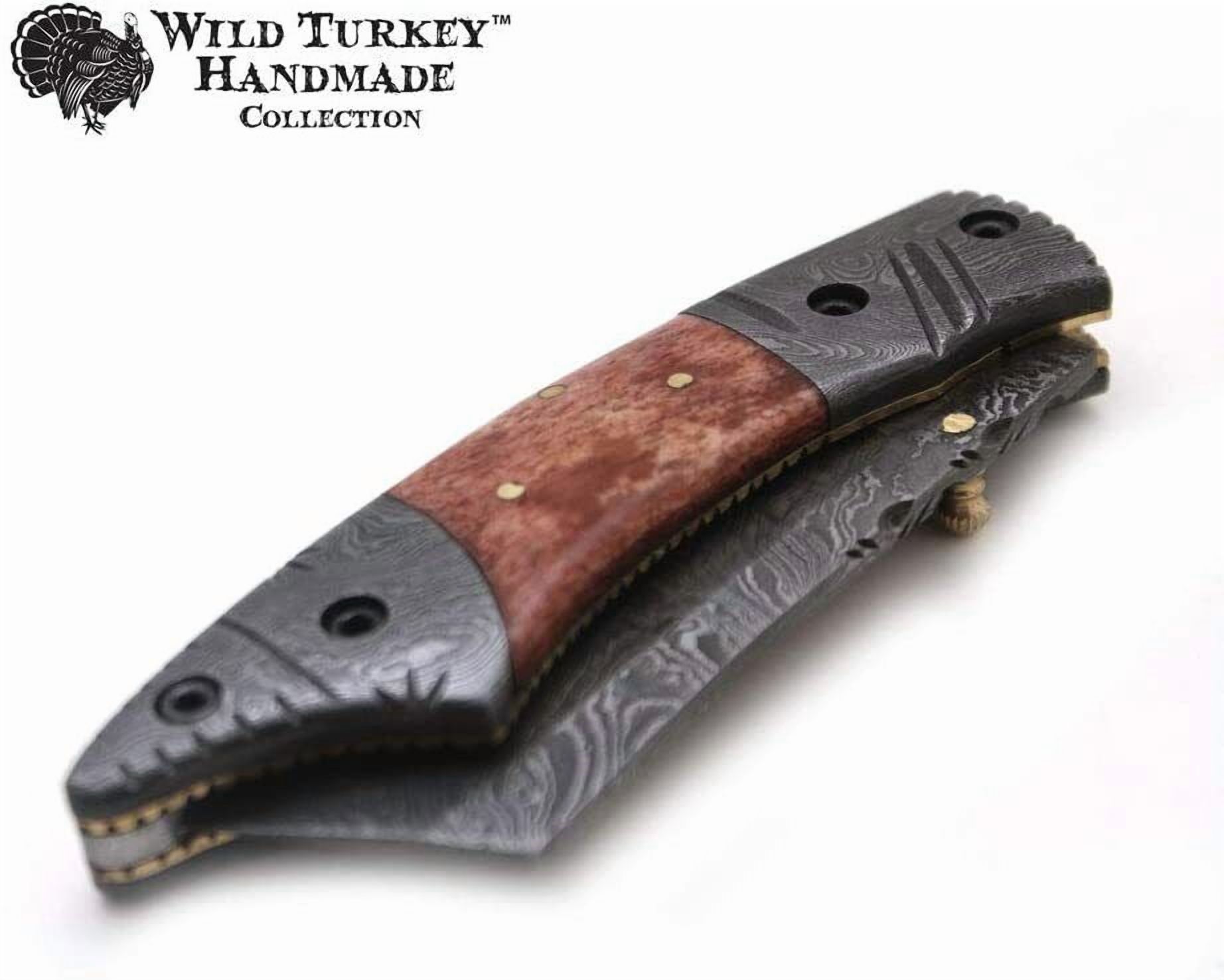 Wild Turkey Handmade Damascus Steel Collection Razor Style Folding Knife