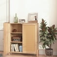 thumbnail image 3 of GOMYHOME Rattan Storage Cabinet, 2-Door Wood Accent Cabinet with Shelf, Natural Oak Finish, 3 of 7