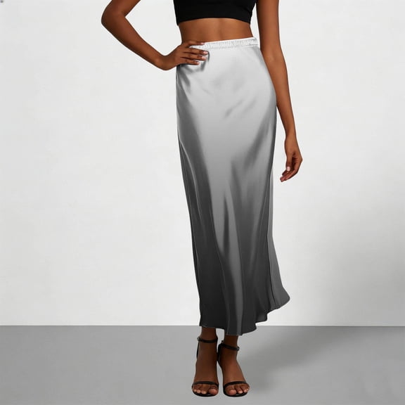 BSDJILFG Silk Skirts for Women,Juniors Satin Maxi Skirts,High Waisted Gradient Color Ankle-Length Flared Sleepwear Skirts