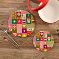 thumbnail image 2 of SKYSONIC 2 pcs Christmas Geometric Elements Pot Holders Trivets, Heat Resistant Trivets, Xmas Santa Pattern Cotton Thread Weave Mats for Hot Pads Pans Pot Bowl Teapot, 2 of 7