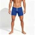 thumbnail image 4 of hlysgo Men's Swim Shorts 4 Inch Inseam Low Waist Running Shorts Yoga Gym Training Elastic Drawstring Beach Shorts with Pockets Blue,L, 4 of 5