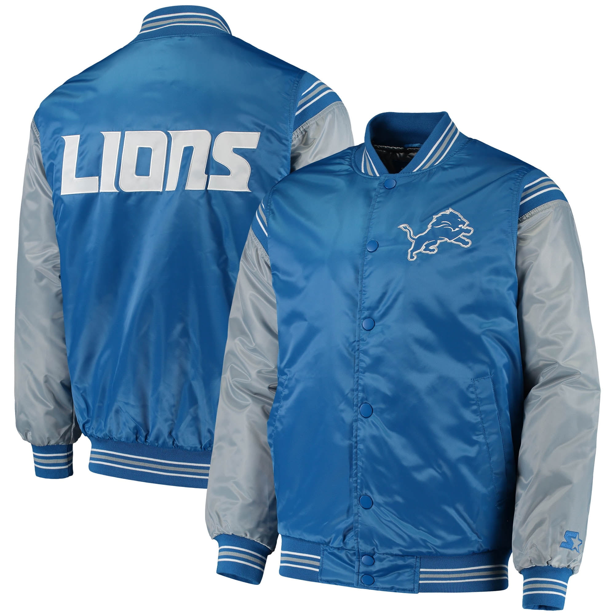 Detroit Lions Starter Enforcer Satin Varsity Full-Snap Jacket - Blue