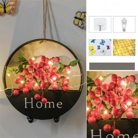 

Hanging flower pot flower stand flower arrangement wall decoration pendant creative hanging flower basket flower blue + flower buy one get four (send light + butterfly + hook + seamless nail) B