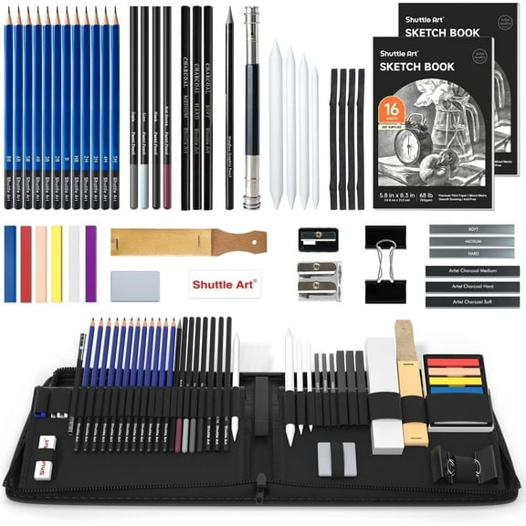 Drawing Pencils Set,52 Pack Professional Sketch Pencil Set in Zipper Carry Case,Drawing Kit Art Supplies with Graphite Charcoal Sticks Tool Sketch Book Drawing Sketching by Shuttle Art