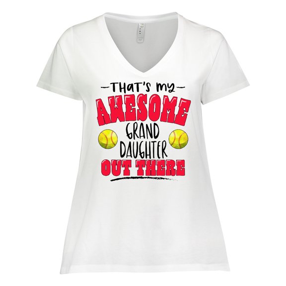 Inktastic That's My Awesome Granddaughter out There with Softballs Women's Plus Size V-Neck T-Shirt