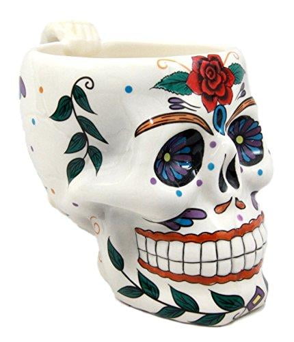 Day of The Dead Crucifix Red Rose Sugar Skull Drink Coffee Mug Cup Fine Ceramic 