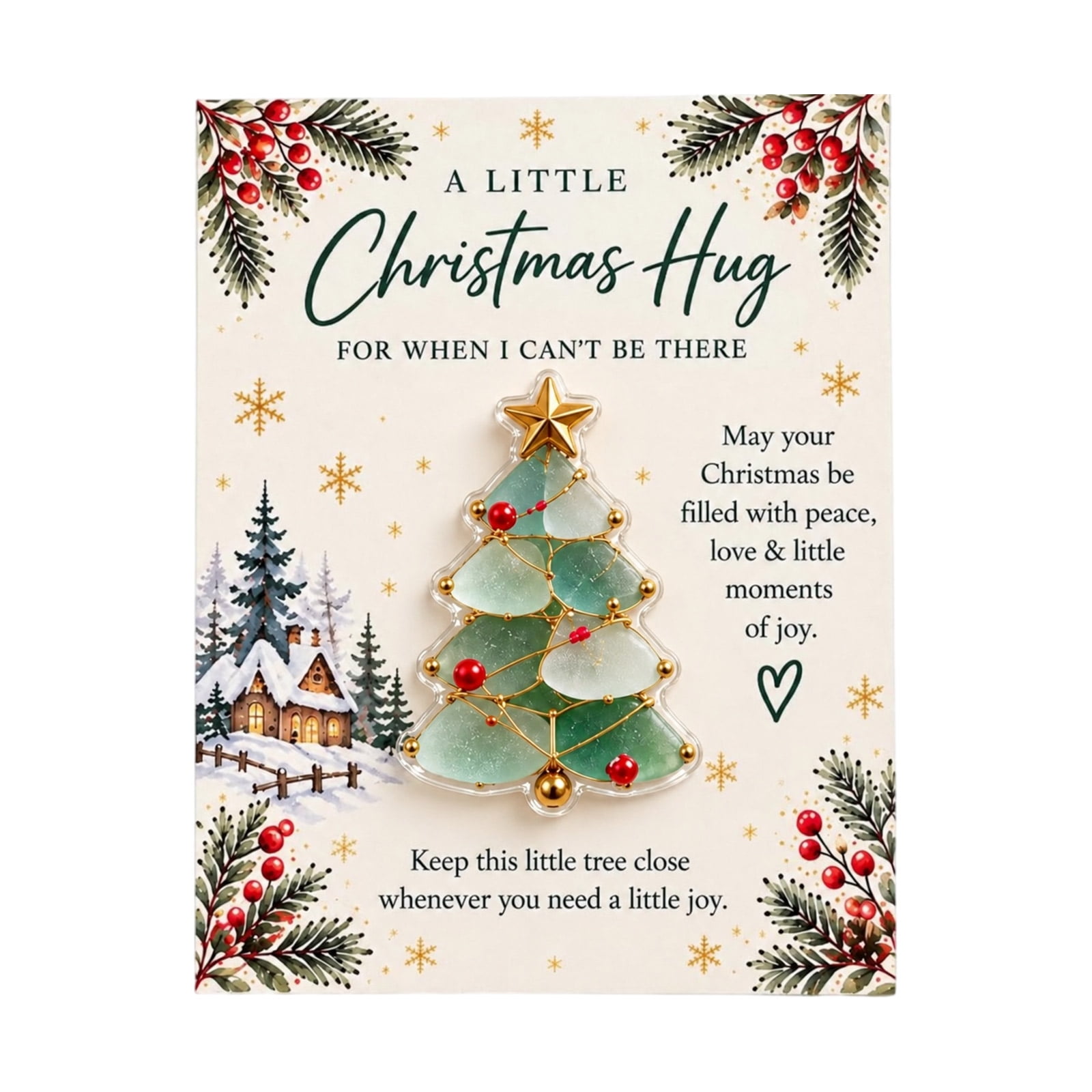 Little Christmas Hug Sea Glass Tree Pocket Token Christmas Greeting Card Gift for Long Distance Friends Family Holiday Encouragement