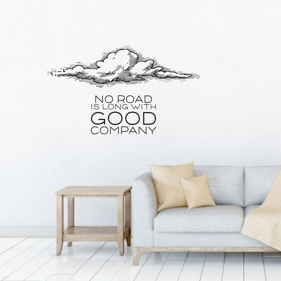 No Road Is Long With Good Company Motivational Life Quote Vinyl Cute CLOUD Design Wall Sticker Art Decal Boys Girls Kids Room Design Bedroom House Home Decor Stickers Decoration Size(6x10 inch)
