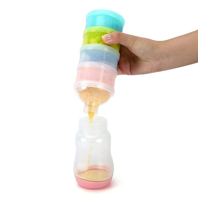 4 Layers Baby Milk Powder Formula Dispenser,Non-Spill Stackable Baby Snack  Storage Container with Handle, BPA Free，Twist-Lock On-The-Go for Travel，Green  