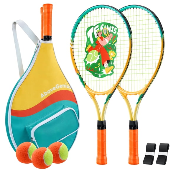 Juego de raquetas de tenis AboveGenius Kids de 21 pulgadas para niños de 4 a 6 años con bolsa