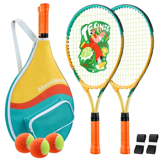 Juego de raquetas de tenis AboveGenius Kids de 21 pulgadas para niños de 4 a 6 años con bolsa