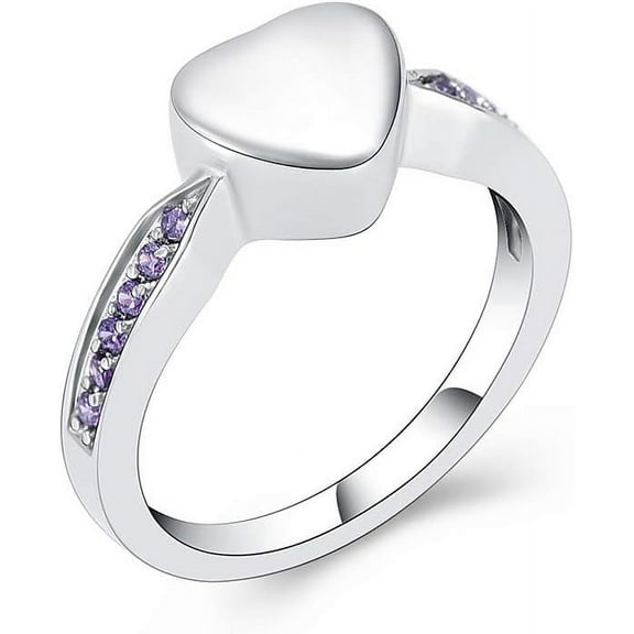 Crystal Heart Cremation Ring for Ashes for Women Men Keepsake Finger Ring Urns for Ashes for Loved One for Dad Mom Size(5,6,7,8,9,10)
