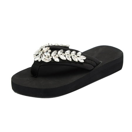 

Youmylove Ladies Shoes Thick Sole Slippers Fashion Diamond Flip Flops Outdoor Beach Slippers Stylish Female Cozy Daily Walking
