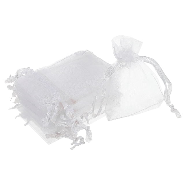100uds Organza Bolsas 10x12cm Cordón Favor Bolsas Transparente Malla Bolsa para Regalo Joyería Boda Fiesta Navidad Dulces Blanco
