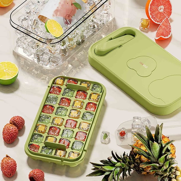 Molde para bloques de hielo de plástico grado alimenticio | Caja grande para almacenamiento de hielo | Liberación fácil con un solo toque | Diseño transparente | Incluye pala para hielo | Accesorio