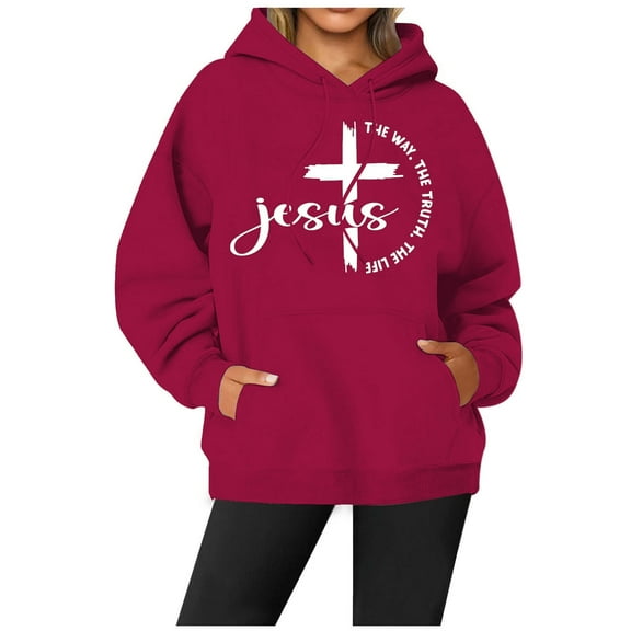 SIYUDAN Women's Sweatshirts Hoodies Jesus Loves You Hooded Sweatshirts Letter Print Christian Sweatshirt Oversized Pullover Sweatshirts Fall Clothing Women 2025 Casual Wear