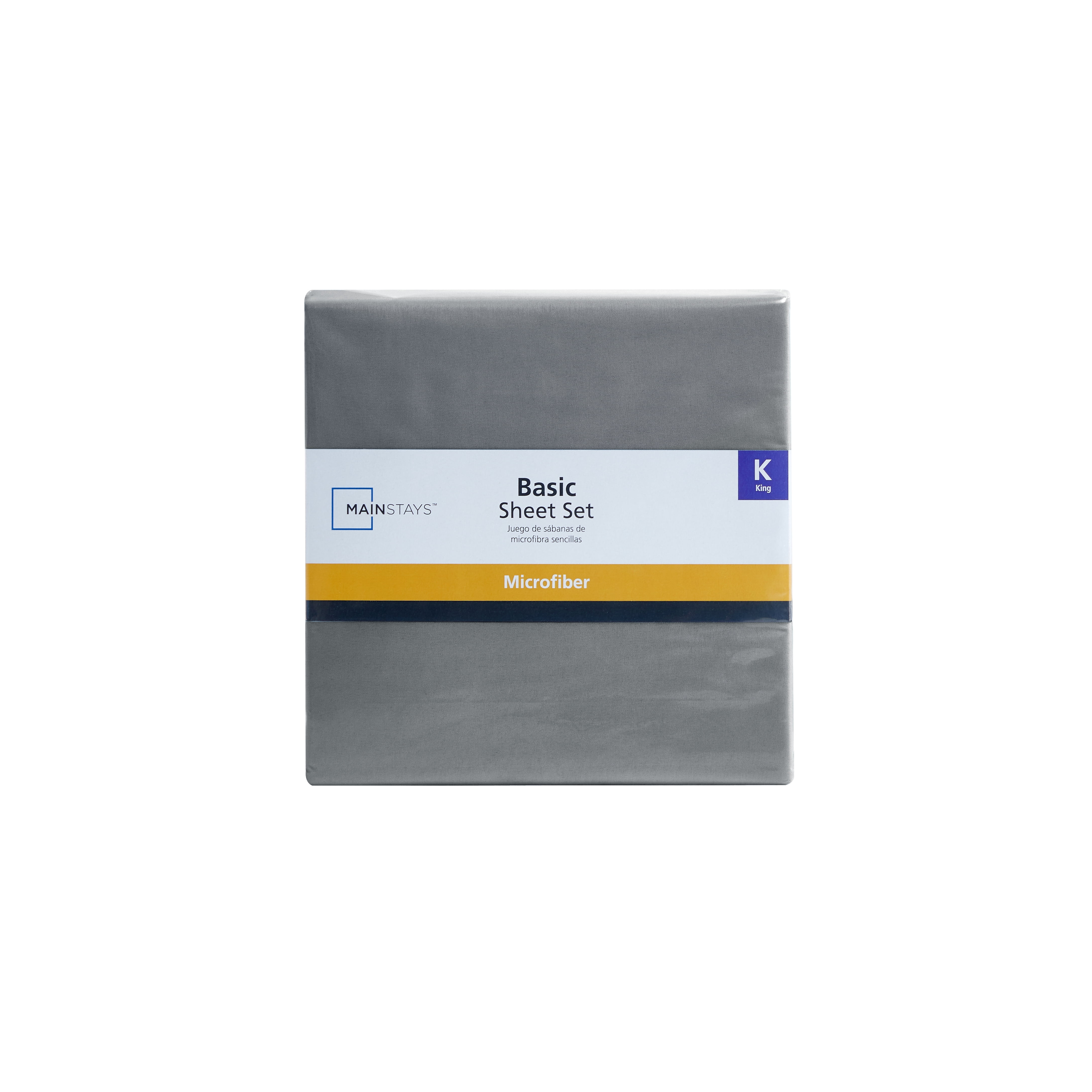 Mainstays Basic Value Microfiber Bed Sheet Set, Soothing Grey, King, 4 Piece
