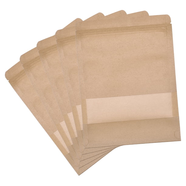 75 bolsas de pie, bolsas de papel de 9,4" x 6,7" con cierre de ventana, cremallera, almacenamiento de alimentos reutilizable para empacar alimentos, dulces, galletas, granos de café