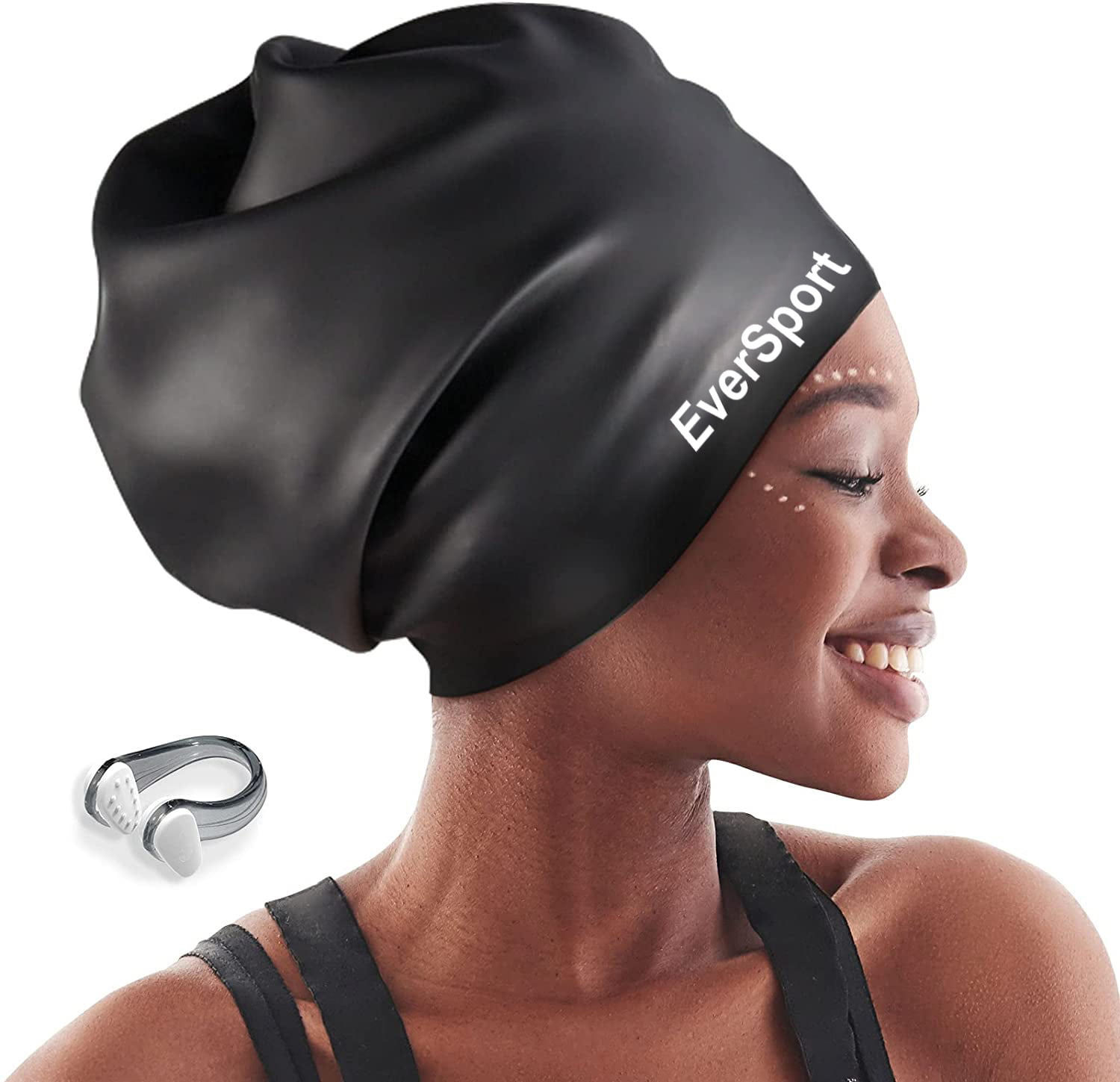 Black Silicone Swim Cap Hat Swimming Head Wear Long Hair Cover Adults Boys Girls 