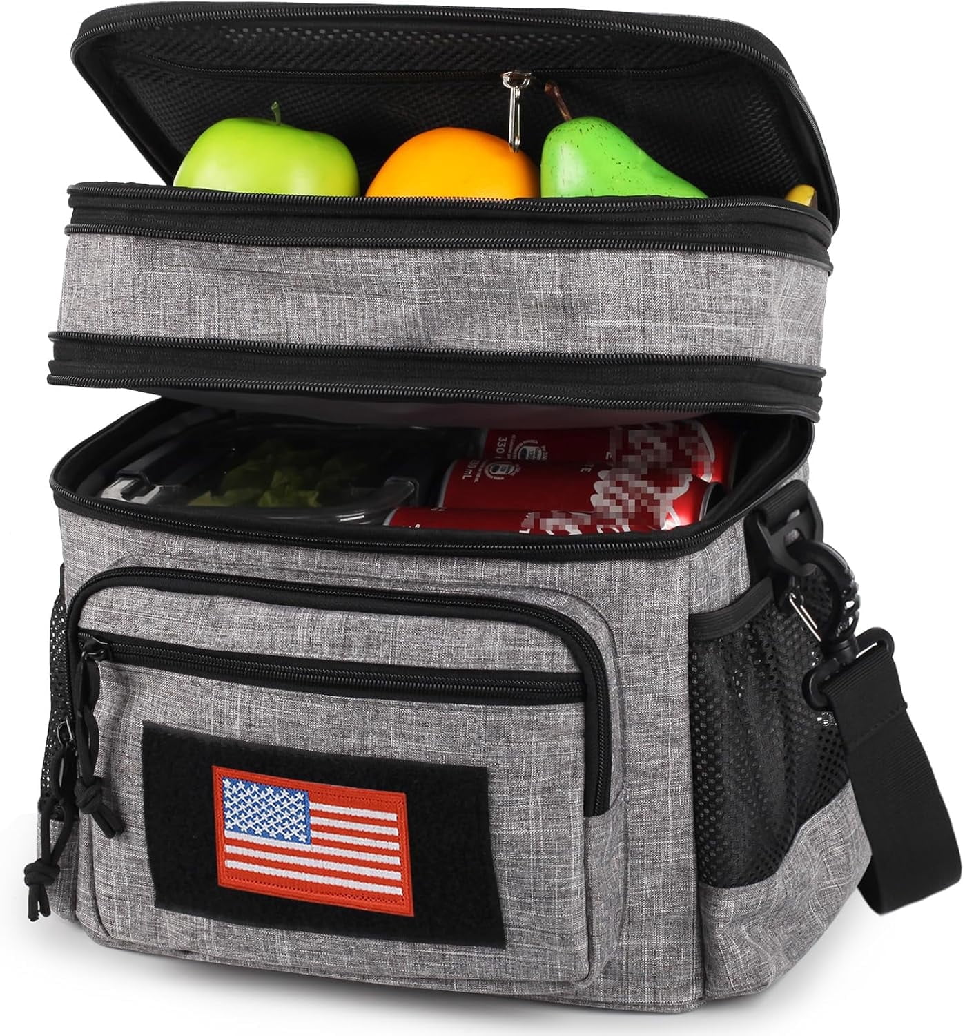 TRIPGEAR Double Deck Lunch Box for Men, Lunch Cooler Bag Work with Shoulder Strap Webbing Large Capacity Leakproof Insulated(19.5 Gray)
