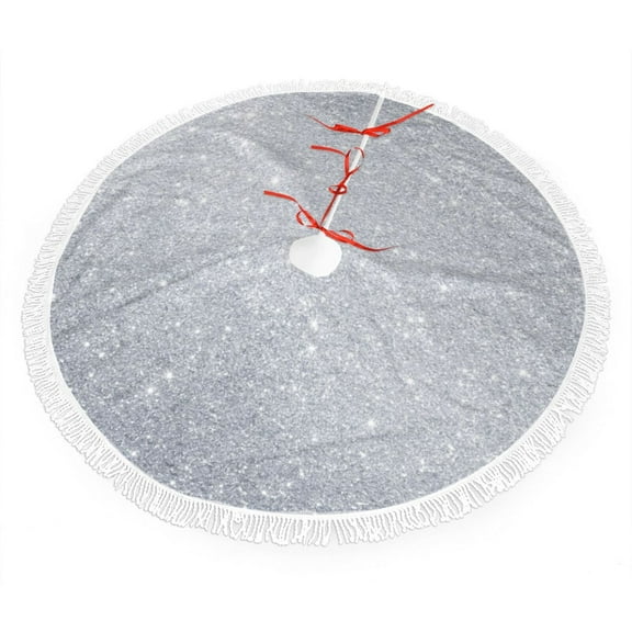 Diamond Silver Pattern Christmas Tree Skirts with Tassel Decorations Indoor Outdoor for Holiday Party Home Decor 30"