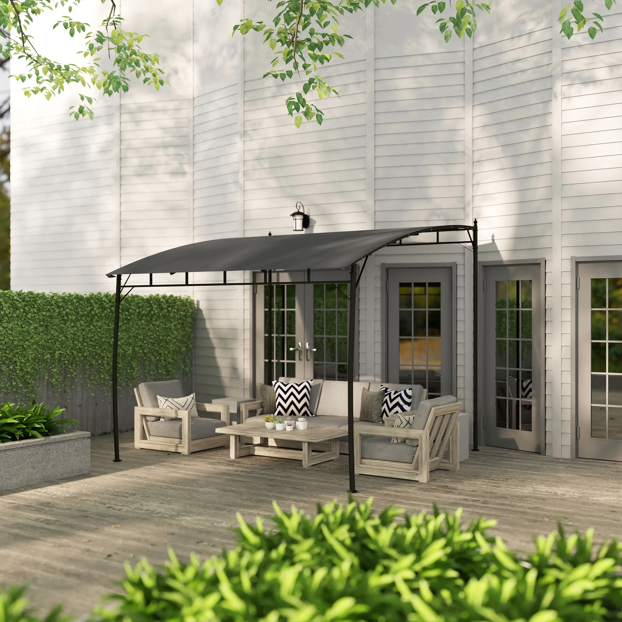 10' x 10' Outdoor Pergola Gazebo, Garden Sun Shade Shelter, Metal Frame, Gray