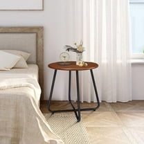 Round Adjustable Side Table, 20" Imitation Wood Top & Powder-Coated Steel Frame, Rust-Resistant Indoor/Outdoor End Table