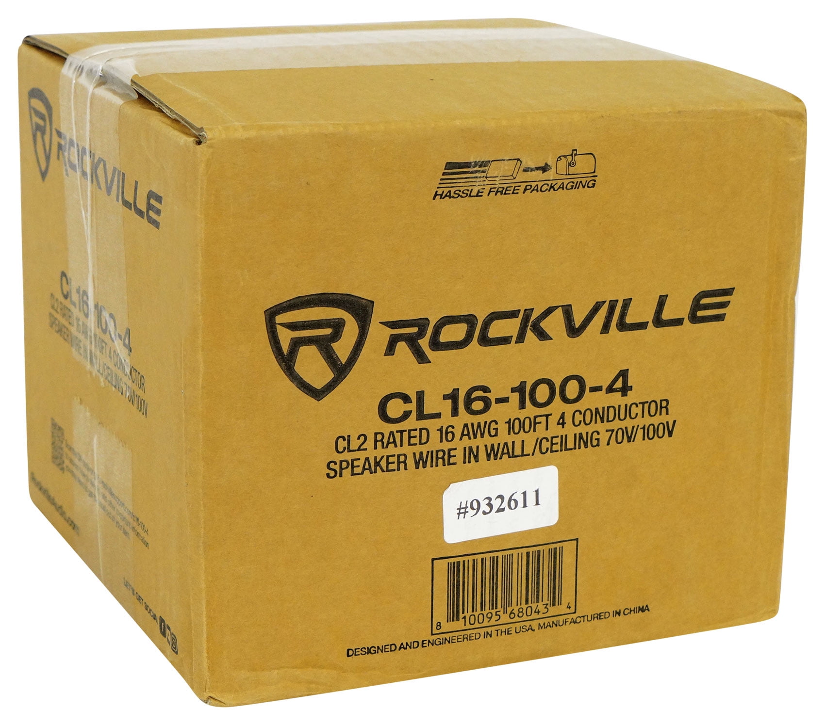 Rockville CL16-100-4 CL2 Rated 16 AWG 100' 4 Conductor Speaker Wire In Ceiling