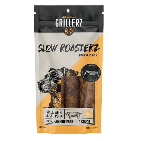 Grillerz Natural Pork Sausages Dog Treats, Slow Roasted, 6 inch, 4 Count