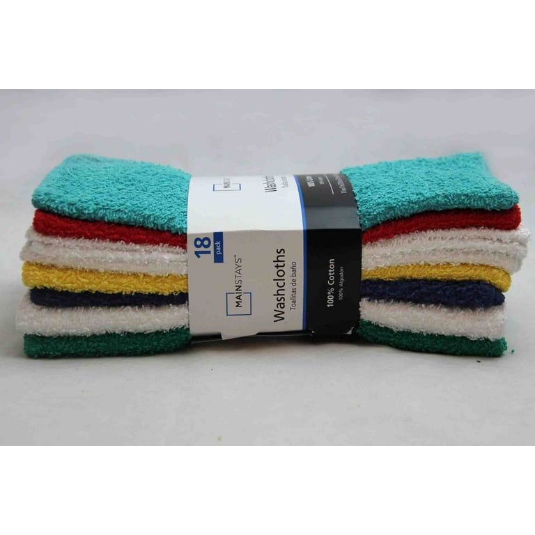 Mainstays 18-Pack Washcloth Bundle, Multi Color Collection 