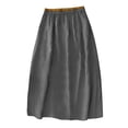 thumbnail image 3 of Women's Cotton Linen Midi Skirt with Pockets Casual Flowy Swing Elastic High Waist A-Line Split Long Boho Skirts Gray 2XL, 3 of 4