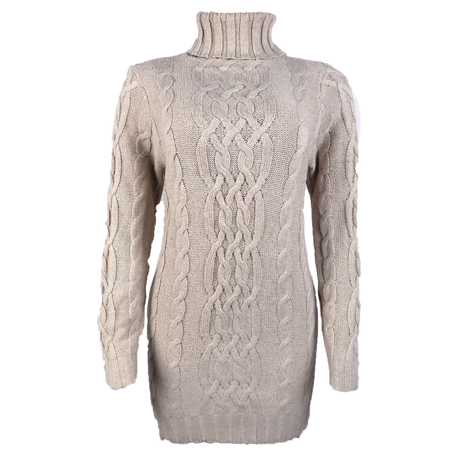 Sweater for Women Cable Knitted Long Sleeve Turtleneck Knitted Mini Dress Casual Slim Cozy Sweaters