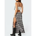 thumbnail image 6 of Elippeo Women's Plaid Long Skirts Vintage Elastic Waist Side Slit Tiered Midi Skirts Casual Flowy Skirts, 6 of 7