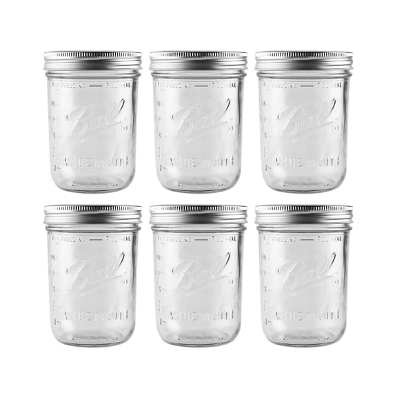 Ball 16 oz Wide Mouth Glass Mason Jars - Airtight Lids - 6 Pack