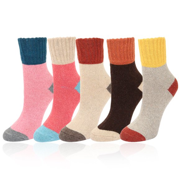 Benefeet Sox Womens Wool Socks Warm Winter Socks Vintage Soft Thermal Thick Knit Socks Comfy Cozy Cabin Socks Colorful Cute Novelty Funny Patterned Boot Socks for Camp Hiking Comfy Crew Socks 5 Pairs