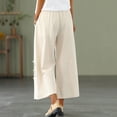 thumbnail image 6 of DDAPJ pyju Plus Size Cotton Linen Pants Women Floral Embroidery Wide Leg Cropped Pants Elastic High Waisted Palazzo Pants with Pockets Sales of Today Beige L, 6 of 8