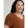 thumbnail image 2 of Terra & Sky Women's Plus V-Neck Crochet Dolman Cotton Tee, Sizes 0X-5X, 2 of 5