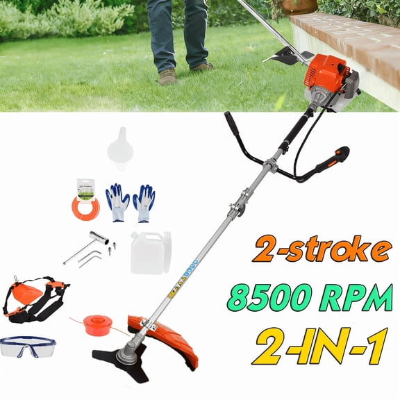 Seipouy Lawn Mower, Gas String Trimmer, 52cc Weed Wacker Gas Powered, 2 in 1 Cordless Hedge Trimmer, 2-Stroke Brush Cutter, Handheld Weed Eater, Plastic Handle & Shoulder Strap Included