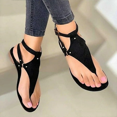

XIAQUJ Thong Sandals for Women Flat Sandals Open Toe Shoes Beach Sandals Ladies Buckle Strap Flip Flops Shoes Sandals for Women Black_001 8.5(41)